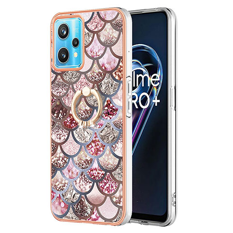 Coque Silicone Motif Fantaisie Souple Couleur Unie Etui Housse avec Support Bague Anneau Y03B pour Realme 9 Pro 5G Marron