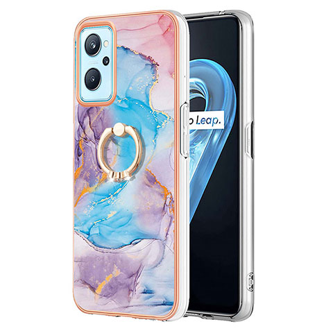 Coque Silicone Motif Fantaisie Souple Couleur Unie Etui Housse avec Support Bague Anneau Y03B pour Realme 9i 4G Bleu