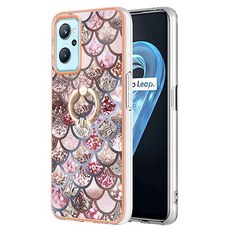 Coque Silicone Motif Fantaisie Souple Couleur Unie Etui Housse avec Support Bague Anneau Y03B pour Realme 9i 4G Marron