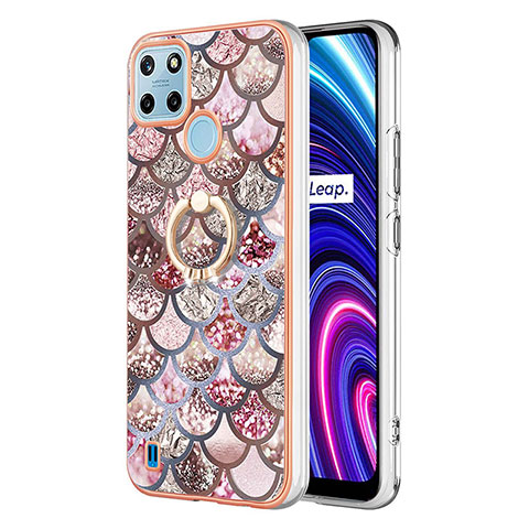 Coque Silicone Motif Fantaisie Souple Couleur Unie Etui Housse avec Support Bague Anneau Y03B pour Realme C21Y Marron