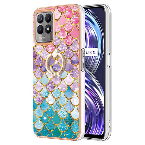 Coque Silicone Motif Fantaisie Souple Couleur Unie Etui Housse avec Support Bague Anneau Y03B pour Realme Narzo 50 4G Colorful