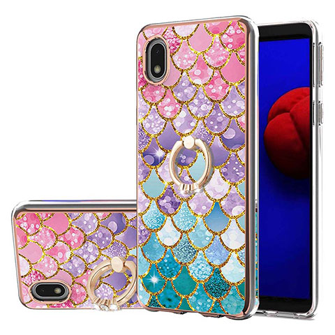 Coque Silicone Motif Fantaisie Souple Couleur Unie Etui Housse avec Support Bague Anneau Y03B pour Samsung Galaxy A01 Core Colorful