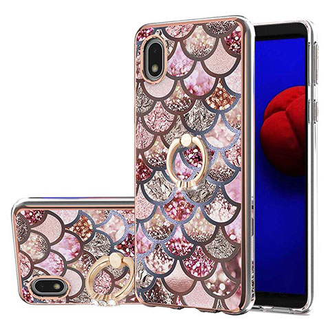 Coque Silicone Motif Fantaisie Souple Couleur Unie Etui Housse avec Support Bague Anneau Y03B pour Samsung Galaxy A01 Core Marron