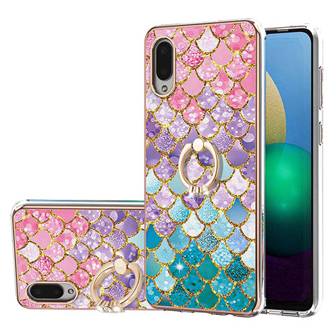 Coque Silicone Motif Fantaisie Souple Couleur Unie Etui Housse avec Support Bague Anneau Y03B pour Samsung Galaxy A02 Colorful