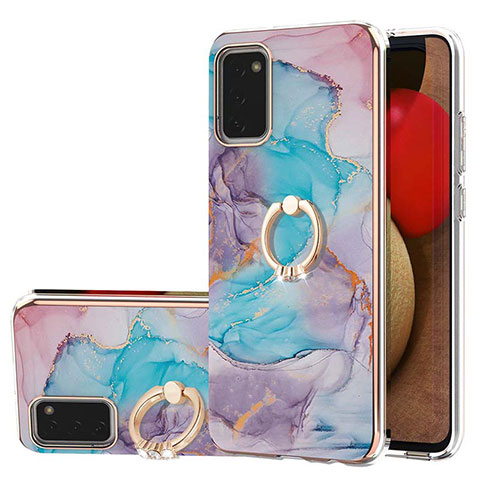 Coque Silicone Motif Fantaisie Souple Couleur Unie Etui Housse avec Support Bague Anneau Y03B pour Samsung Galaxy A02s Bleu