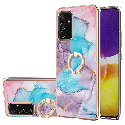 Coque Silicone Motif Fantaisie Souple Couleur Unie Etui Housse avec Support Bague Anneau Y03B pour Samsung Galaxy A05s Bleu