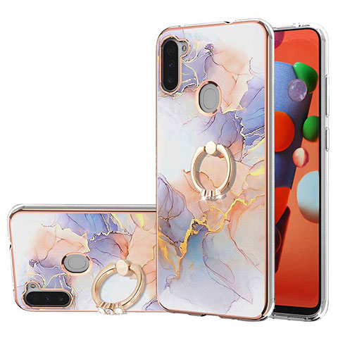 Coque Silicone Motif Fantaisie Souple Couleur Unie Etui Housse avec Support Bague Anneau Y03B pour Samsung Galaxy A11 Violet Clair