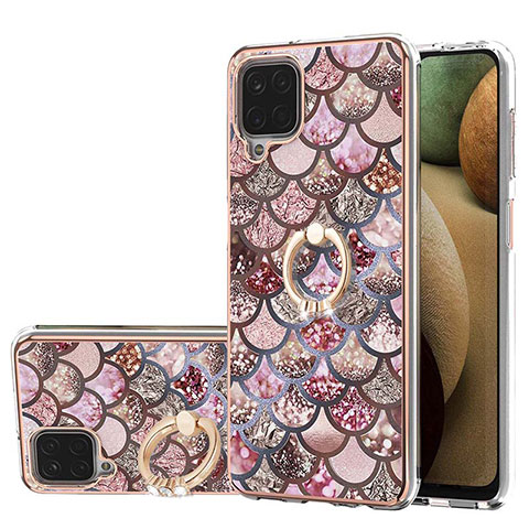 Coque Silicone Motif Fantaisie Souple Couleur Unie Etui Housse avec Support Bague Anneau Y03B pour Samsung Galaxy A12 5G Marron