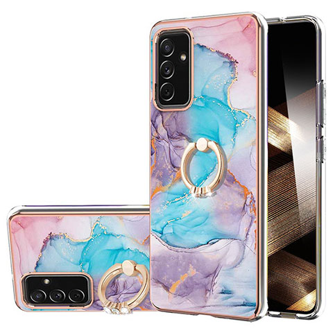 Coque Silicone Motif Fantaisie Souple Couleur Unie Etui Housse avec Support Bague Anneau Y03B pour Samsung Galaxy A15 4G Bleu