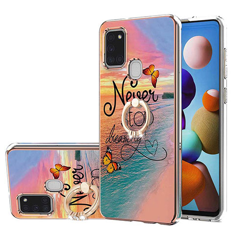 Coque Silicone Motif Fantaisie Souple Couleur Unie Etui Housse avec Support Bague Anneau Y03B pour Samsung Galaxy A21s Mixte