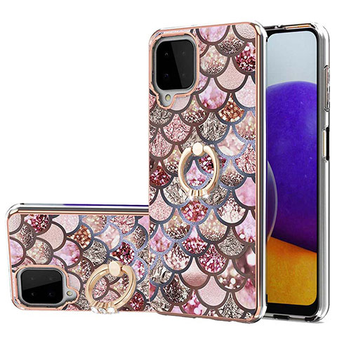 Coque Silicone Motif Fantaisie Souple Couleur Unie Etui Housse avec Support Bague Anneau Y03B pour Samsung Galaxy A22 4G Marron