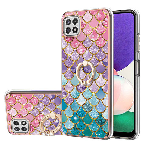 Coque Silicone Motif Fantaisie Souple Couleur Unie Etui Housse avec Support Bague Anneau Y03B pour Samsung Galaxy A22 5G Colorful