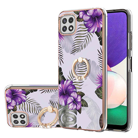 Coque Silicone Motif Fantaisie Souple Couleur Unie Etui Housse avec Support Bague Anneau Y03B pour Samsung Galaxy A22s 5G Violet