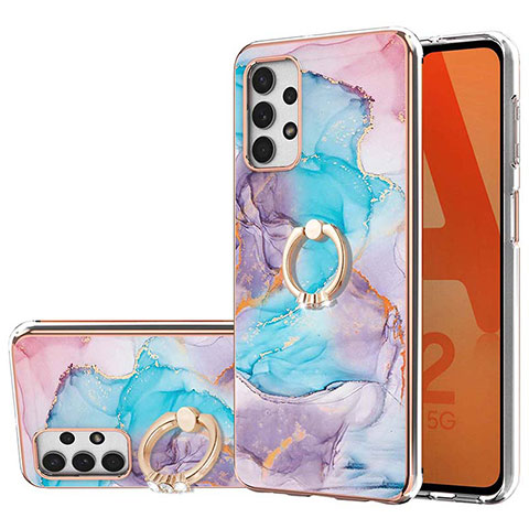 Coque Silicone Motif Fantaisie Souple Couleur Unie Etui Housse avec Support Bague Anneau Y03B pour Samsung Galaxy A23 4G Bleu