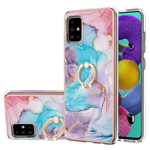 Coque Silicone Motif Fantaisie Souple Couleur Unie Etui Housse avec Support Bague Anneau Y03B pour Samsung Galaxy A51 4G Bleu