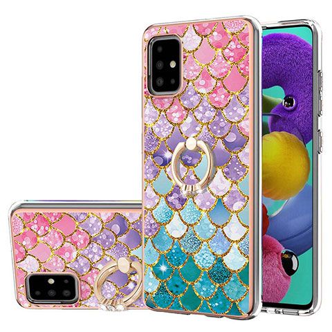 Coque Silicone Motif Fantaisie Souple Couleur Unie Etui Housse avec Support Bague Anneau Y03B pour Samsung Galaxy A51 5G Colorful