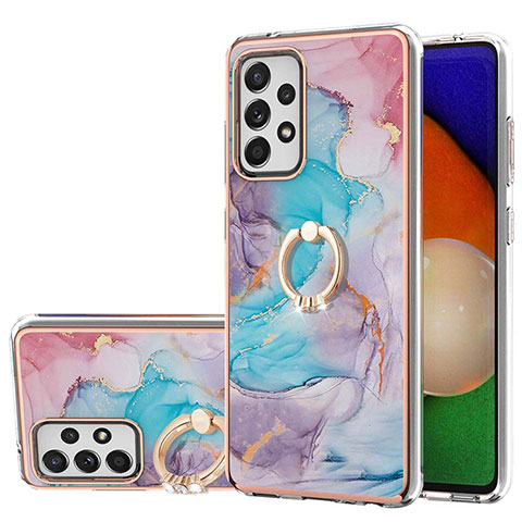 Coque Silicone Motif Fantaisie Souple Couleur Unie Etui Housse avec Support Bague Anneau Y03B pour Samsung Galaxy A52 4G Bleu