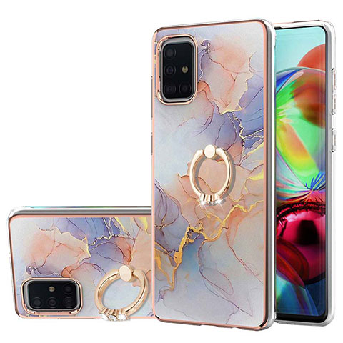 Coque Silicone Motif Fantaisie Souple Couleur Unie Etui Housse avec Support Bague Anneau Y03B pour Samsung Galaxy A71 5G Violet Clair