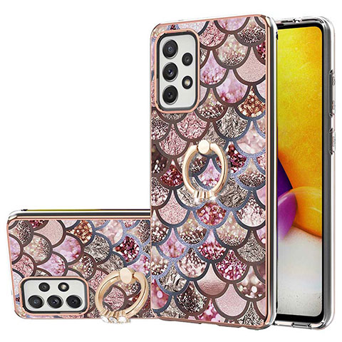 Coque Silicone Motif Fantaisie Souple Couleur Unie Etui Housse avec Support Bague Anneau Y03B pour Samsung Galaxy A72 5G Marron