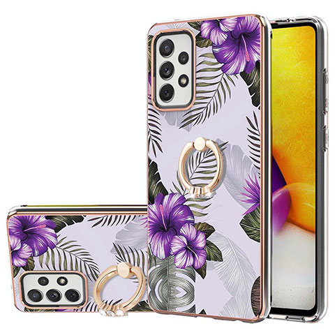 Coque Silicone Motif Fantaisie Souple Couleur Unie Etui Housse avec Support Bague Anneau Y03B pour Samsung Galaxy A72 5G Violet