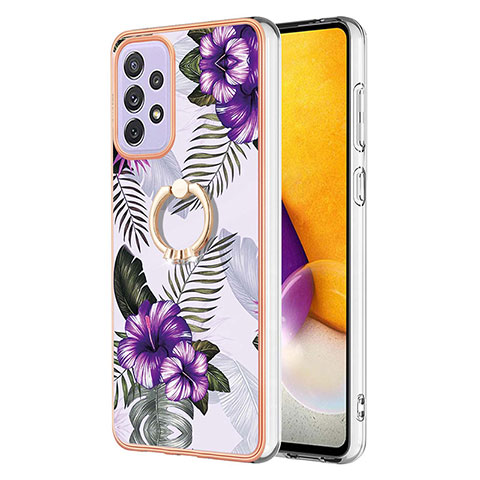 Coque Silicone Motif Fantaisie Souple Couleur Unie Etui Housse avec Support Bague Anneau Y03B pour Samsung Galaxy A73 5G Violet