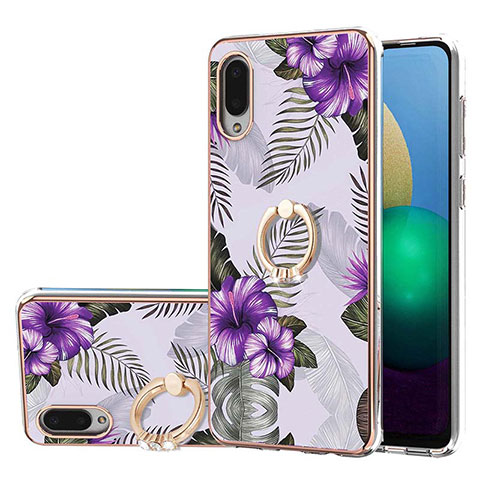 Coque Silicone Motif Fantaisie Souple Couleur Unie Etui Housse avec Support Bague Anneau Y03B pour Samsung Galaxy M02 Violet