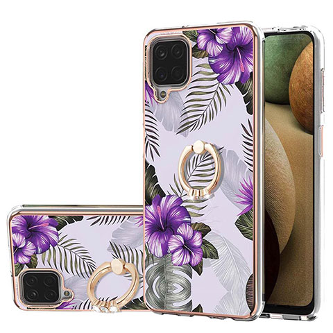 Coque Silicone Motif Fantaisie Souple Couleur Unie Etui Housse avec Support Bague Anneau Y03B pour Samsung Galaxy M12 Violet