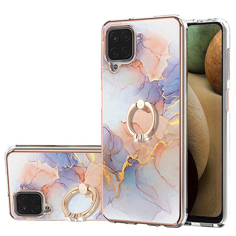 Coque Silicone Motif Fantaisie Souple Couleur Unie Etui Housse avec Support Bague Anneau Y03B pour Samsung Galaxy M12 Violet Clair