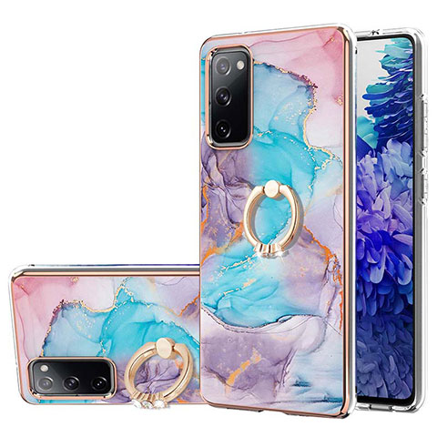 Coque Silicone Motif Fantaisie Souple Couleur Unie Etui Housse avec Support Bague Anneau Y03B pour Samsung Galaxy S20 FE (2022) 5G Bleu