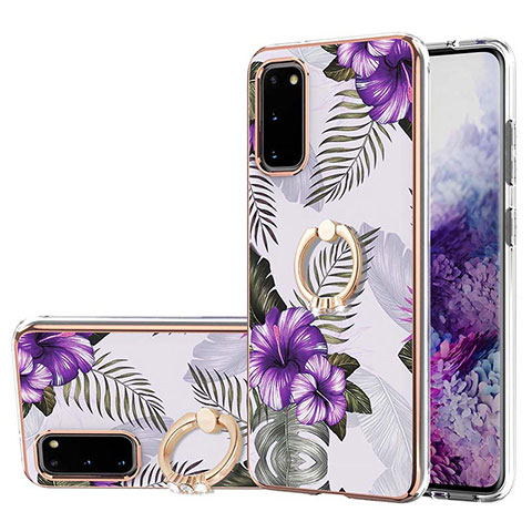 Coque Silicone Motif Fantaisie Souple Couleur Unie Etui Housse avec Support Bague Anneau Y03B pour Samsung Galaxy S20 Violet