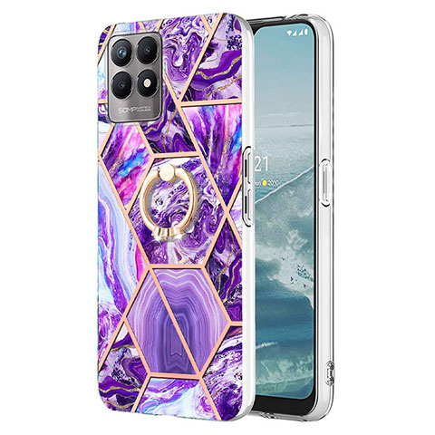 Coque Silicone Motif Fantaisie Souple Couleur Unie Etui Housse avec Support Bague Anneau Y04B pour Realme 8i Violet