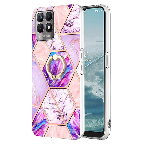 Coque Silicone Motif Fantaisie Souple Couleur Unie Etui Housse avec Support Bague Anneau Y04B pour Realme 8i Violet Clair