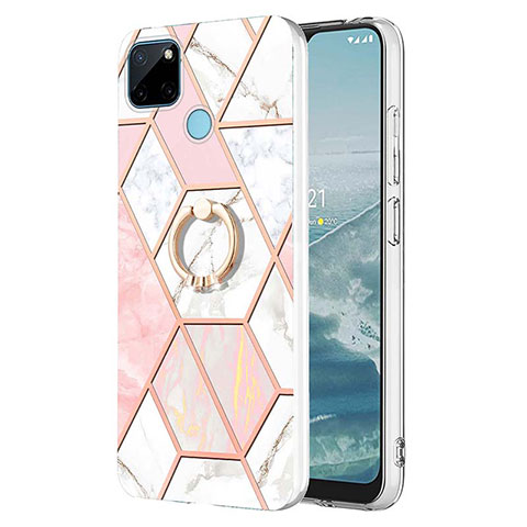 Coque Silicone Motif Fantaisie Souple Couleur Unie Etui Housse avec Support Bague Anneau Y04B pour Realme C25Y India Rose