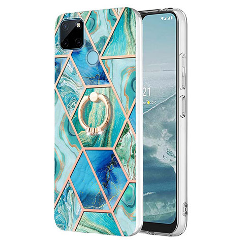 Coque Silicone Motif Fantaisie Souple Couleur Unie Etui Housse avec Support Bague Anneau Y04B pour Realme C25Y India Vert