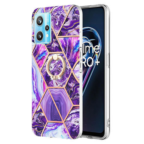 Coque Silicone Motif Fantaisie Souple Couleur Unie Etui Housse avec Support Bague Anneau Y04B pour Realme Q5 5G Violet