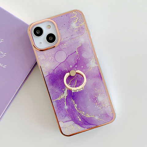 Coque Silicone Motif Fantaisie Souple Couleur Unie Etui Housse avec Support Bague Anneau Y05B pour Apple iPhone 13 Violet