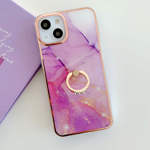 Coque Silicone Motif Fantaisie Souple Couleur Unie Etui Housse avec Support Bague Anneau Y05B pour Apple iPhone 14 Violet Clair