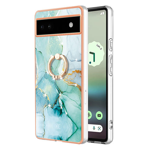 Coque Silicone Motif Fantaisie Souple Couleur Unie Etui Housse avec Support Bague Anneau Y05B pour Google Pixel 6a 5G Vert