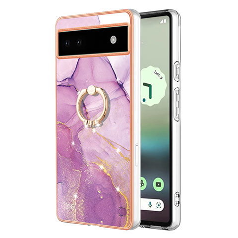 Coque Silicone Motif Fantaisie Souple Couleur Unie Etui Housse avec Support Bague Anneau Y05B pour Google Pixel 6a 5G Violet Clair