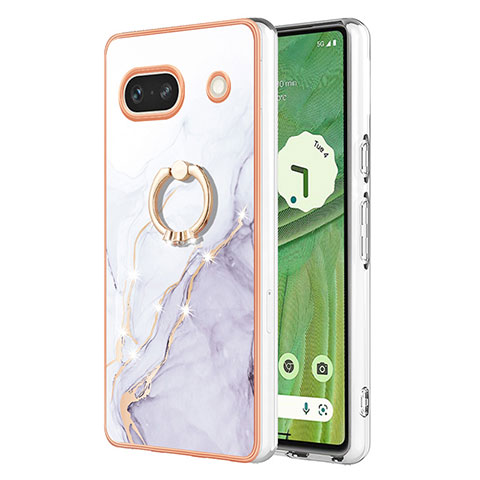 Coque Silicone Motif Fantaisie Souple Couleur Unie Etui Housse avec Support Bague Anneau Y05B pour Google Pixel 7a 5G Blanc