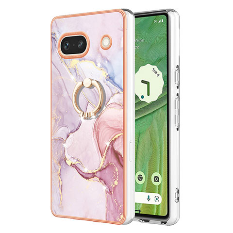 Coque Silicone Motif Fantaisie Souple Couleur Unie Etui Housse avec Support Bague Anneau Y05B pour Google Pixel 7a 5G Rose