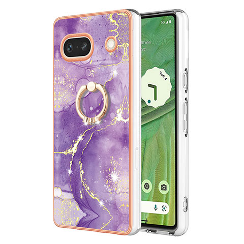 Coque Silicone Motif Fantaisie Souple Couleur Unie Etui Housse avec Support Bague Anneau Y05B pour Google Pixel 7a 5G Violet