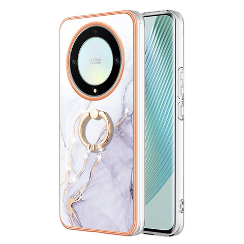 Coque Silicone Motif Fantaisie Souple Couleur Unie Etui Housse avec Support Bague Anneau Y05B pour Huawei Honor Magic5 Lite 5G Blanc