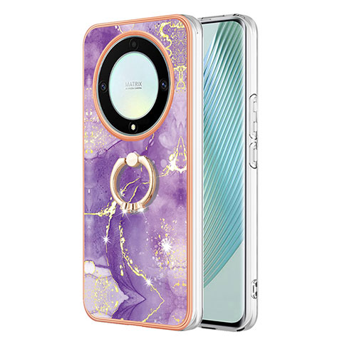 Coque Silicone Motif Fantaisie Souple Couleur Unie Etui Housse avec Support Bague Anneau Y05B pour Huawei Honor Magic5 Lite 5G Violet