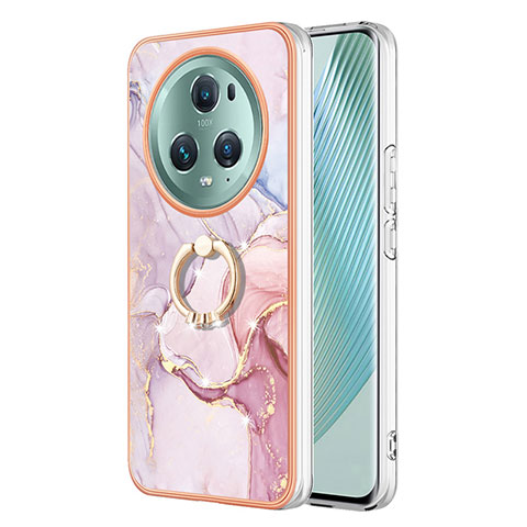 Coque Silicone Motif Fantaisie Souple Couleur Unie Etui Housse avec Support Bague Anneau Y05B pour Huawei Honor Magic5 Pro 5G Rose