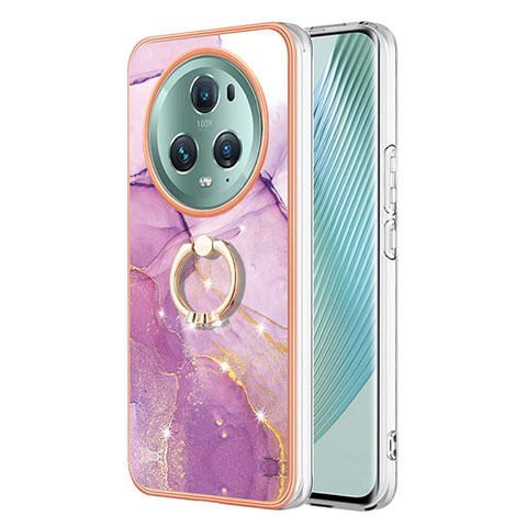 Coque Silicone Motif Fantaisie Souple Couleur Unie Etui Housse avec Support Bague Anneau Y05B pour Huawei Honor Magic5 Pro 5G Violet Clair