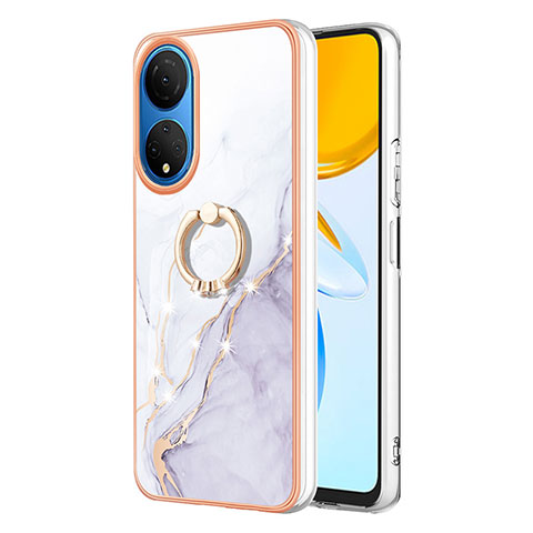 Coque Silicone Motif Fantaisie Souple Couleur Unie Etui Housse avec Support Bague Anneau Y05B pour Huawei Honor X7 Blanc