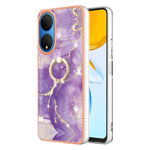 Coque Silicone Motif Fantaisie Souple Couleur Unie Etui Housse avec Support Bague Anneau Y05B pour Huawei Honor X7 Violet