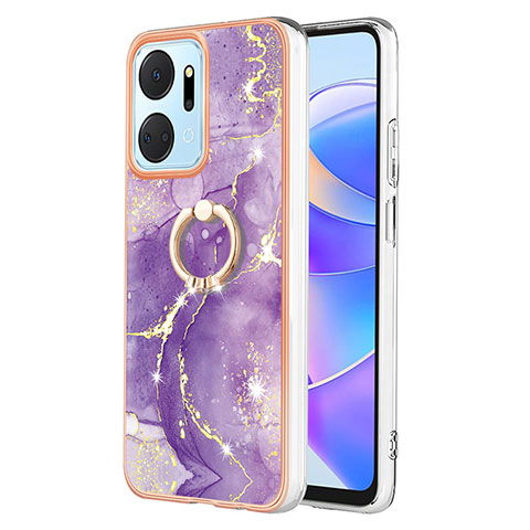 Coque Silicone Motif Fantaisie Souple Couleur Unie Etui Housse avec Support Bague Anneau Y05B pour Huawei Honor X7a Violet