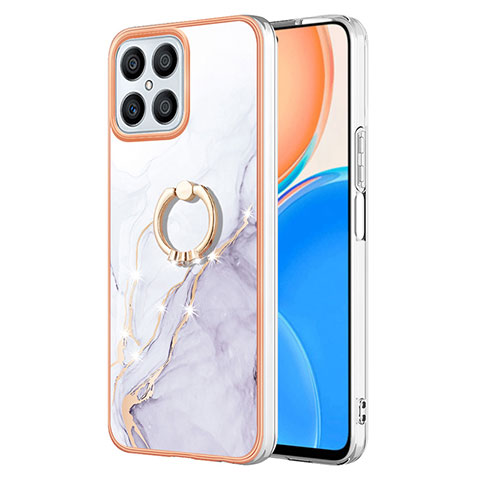 Coque Silicone Motif Fantaisie Souple Couleur Unie Etui Housse avec Support Bague Anneau Y05B pour Huawei Honor X8 4G Blanc